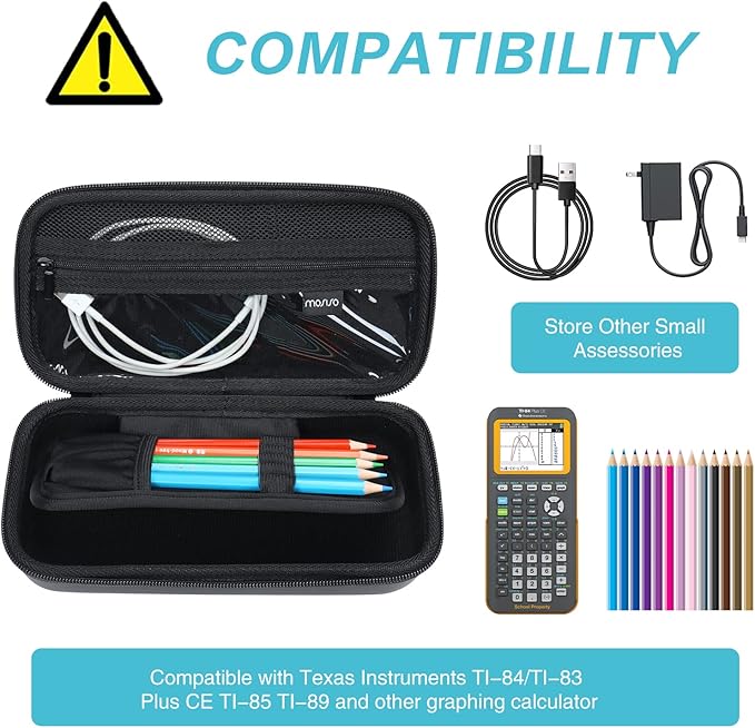MOSISO EVA Hard Carrying Case Compatible with Texas Instruments TI-84/TI-83 Plus CE TI-85 TI-89 Graphing Calculator & Compatible with Casio fx-9860GII, Waterproof Travel Storage Bag with Handle,Black