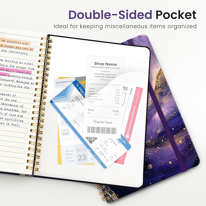 ZOTIA Lined Spiral Journal for Women, A5 Cute Hardcover College Ruled Notebook for Work, School & Note Taking, Aesthetic Writing Journal, 140 Pages (5.8" x 8.3"), Cosmic Amethyst