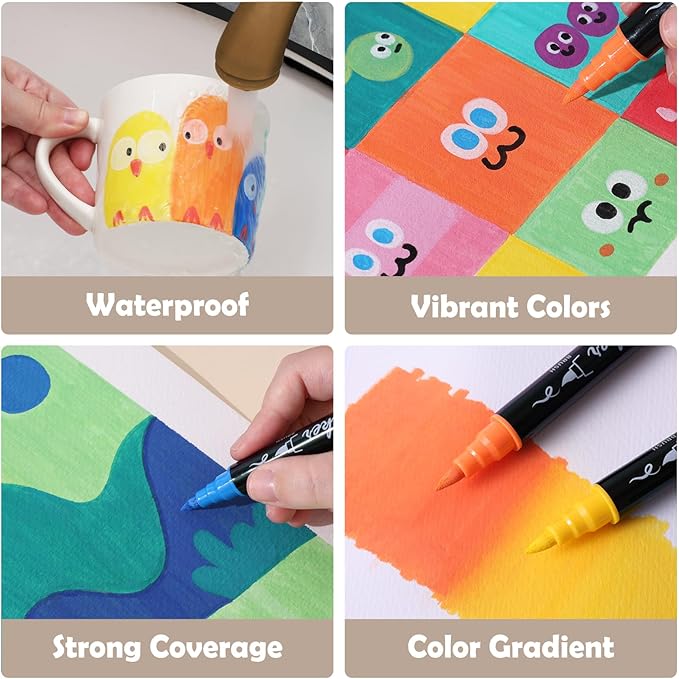 TOSHARE 80 Colors Acrylic Paint Markers, Brush & Fine Dual Tip Acrylic Paint Pens for Rock, Wood, Paper, Fabric, Canvas, Glass, Ceramic, Egg, Scrapbook and DIY Crafts Supplies Art Gifts