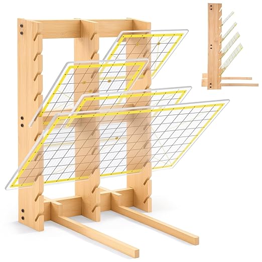 Wenqik Wooden Quilting Ruler Rack with 30 Slots, 16.5" x 12.4", Sewing Ruler Stand and Craft Template Organizer Accessories for School, Office Drawing Supplies