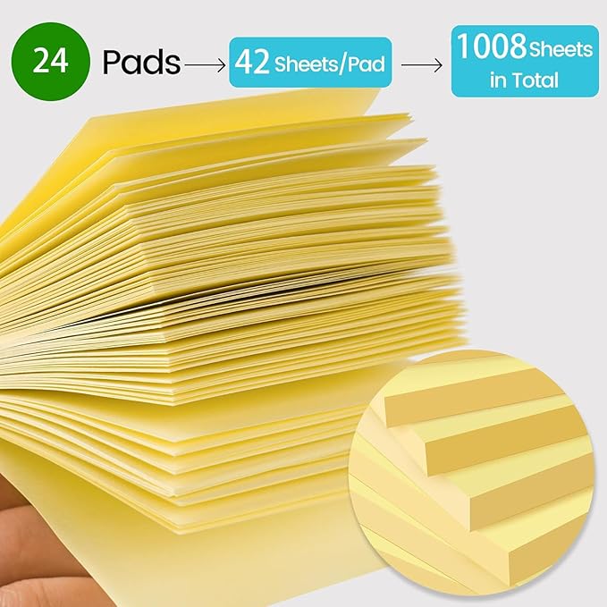 (24 Pack) Sticky Notes 3x3 in Yellow, Clean Removal, Recyclable, Self-Stick Pads, Easy to Post for Home, Office, Notebook