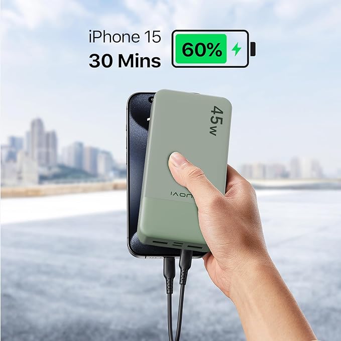 JUOVI Power Bank 45W 20000mAh Portable Charger USB C, PD QC Fast Charging 4-Port(2C+2A) External Battery Pack with LED Display, for iPhone 15 16 MacBook ipad