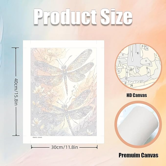 5DDIYART Dragonfly Paint by Numbers for Adults Beginner, Paint by Number Kits on Canvas, Paint by Easy Acrylic Oil Painting Home Wall Decor 12x16inch