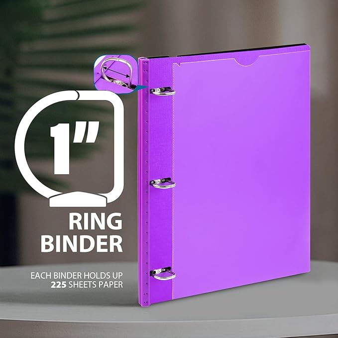 WOT I 1 Inch Telescoping 3 Ring Binder 12 Pack, Expandable Flexible Binder with Customizable Front Cover & Clear Catalog Pocket,Holds 8.5"x11" Paper, Assorted Colors, School Office Supplies