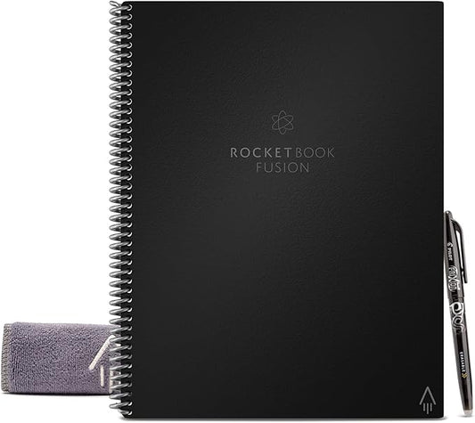 Rocketbook Fusion Smart Reusable Letter Size Notebook, 8-1/2" x 11", 7 Subjects, 21 Sheets, Black