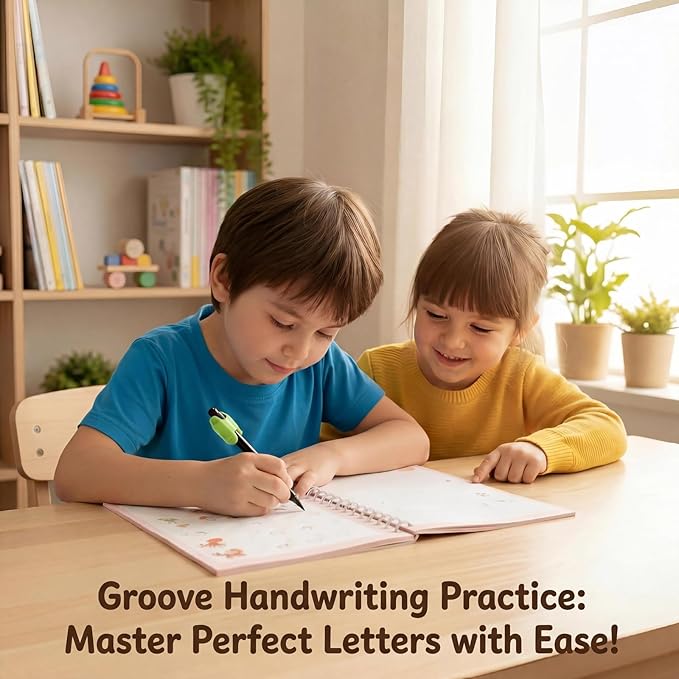 Magic Grooved Writing Practice Books for Kids 3-8, Reusable Handwriting Practice Copybook Set with Disappearing Ink, 4 Pack Preschool Writing Kit for Alphabet Number Math Drawing