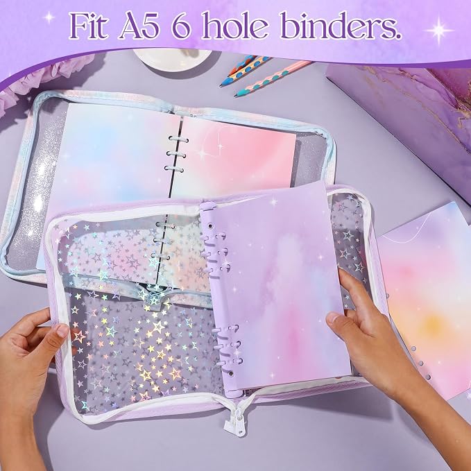 100 Sheets Gradient A5 Refill Papers for Planner Insert Binder, 120GSM Thick Blank Loose Leaf Paper, Watercolor 6 Hole Journal Fillers for A5 6 Ring Binder Notebook Diary Organizer Budget
