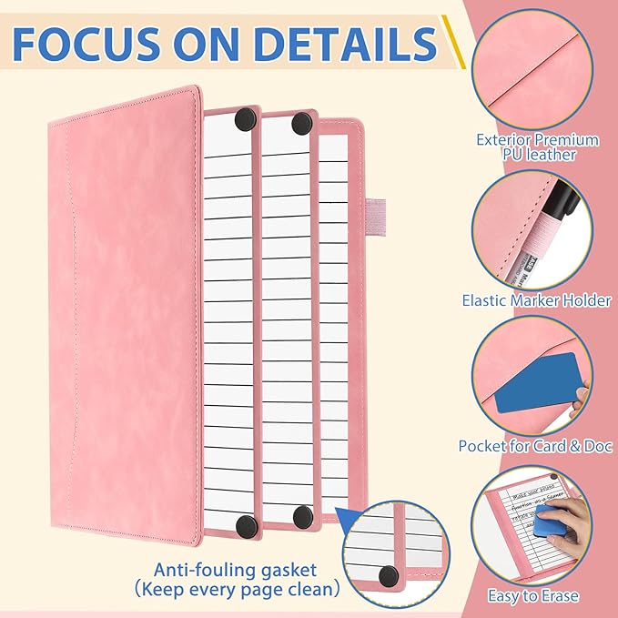 Feifeiya 6 Sides Dry Erase Notebook Portable Whiteboards Notebook Small Reusable College Ruled Lined Board Folding Mini Travel Dry Erase White Board for Office Study(Pink,A6: 5 x 7 Inches)