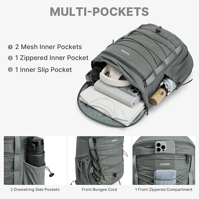 G4Free 20L Hiking Travel Backpack for Women Men | Lightweight Backpacks with Luggage Trolley Strap, Daypack for Outdoor Daily Camping