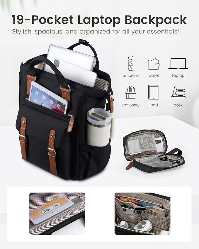 LOVEVOOK Laptop Backpack for Women with Giant Tumbler Holder Pocket,15.6 inch Waterproof Travel Backpack Purse Computer Laptop Bag