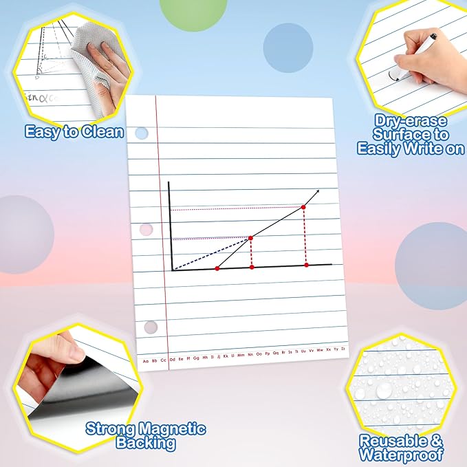 Aizweb Giant Magnetic Lined Notebook Paper,2 Dry Erase Sheets,Total Area 17" x 21.5",Handwriting Practice for Classroom Whiteboard,Chart Paper Teacher Must Have Homeschool Teaching Supplies