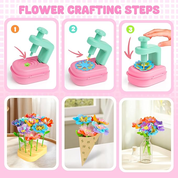 beefunni Flower Bouquet Craft Kits with Flower Maker,DIY Flower Making Kit for Kids,Flower Crafts for Kids Ages 4-8,Girls Arts and Crafts Age 6-8,Flower Toys for 4 5 6 7 8+Year Old Girl Birthday Gifts
