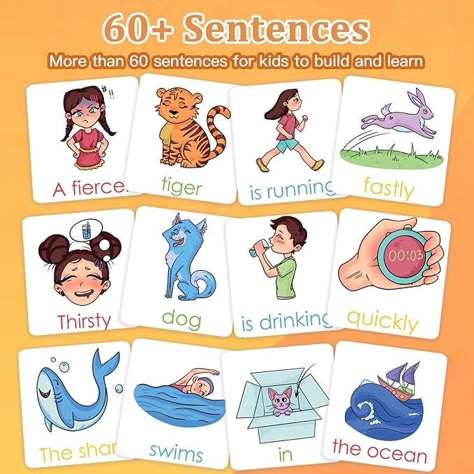 Alened Phonics Flash Cards Sentence Building for Kids, Learn to Read Sight Words Phonics Flashcads, Special Education Homeschool Classroom Supplies
