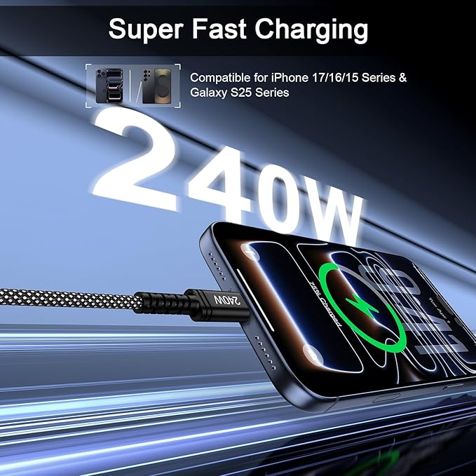 for iPhone 17 USB C Charger Fast Charging Cable 240w,3FT USB C to USB Type C Carplay Cord Fast Charging Android Phone Cord for iPhone 17 Pro Max 17 Air 16E 16 16 Plus,Samsung Galaxy S26 Ultra/S26+ S25