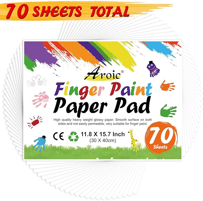 70 Sheets Finger Paint Paper, 11.8" x 15.7" Thick Art Paper for Kids & Toddlers, Ideal for Finger Painting, Crayons, Watercolor, Markers, Classroom Home Art Projects, Gift for Toddlers