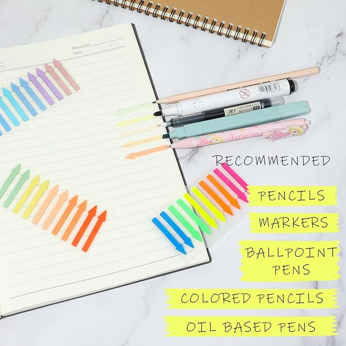 Molain 1200Pcs Page Markers Colored Sticky Tabs, Translucent Arrow Flags for Page Marking, Fluorescent Flags Sticky Index Tab Stickers for Notebooks, Small Sticky Notes Flags(Fluorescent)