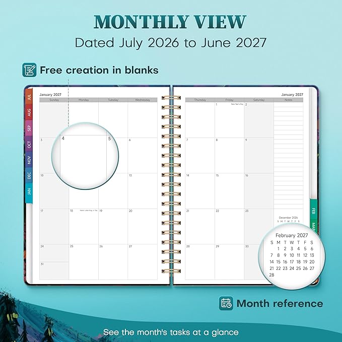 Planner 2026-2027 Monthly and Weekly Academic Planner July 2026 - June 2027, Hardcover Calendar 2026-2027 Agenda Daily Planner for Student Teacher School Office Supplies, 7.4" x 10.2", Wild Mountain