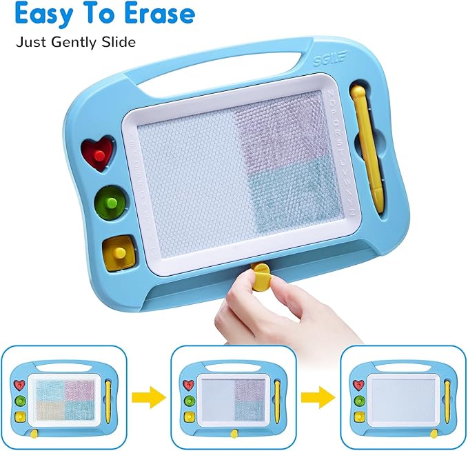 SGILE Toddler Toys for Kids, Magnetic Drawing Board for Birthday Gift, Toys for 1 2 3 Year Old Girls Boys, Etch & Sketch Pad with 3 Stamps, Learning and Educational, Light Blue