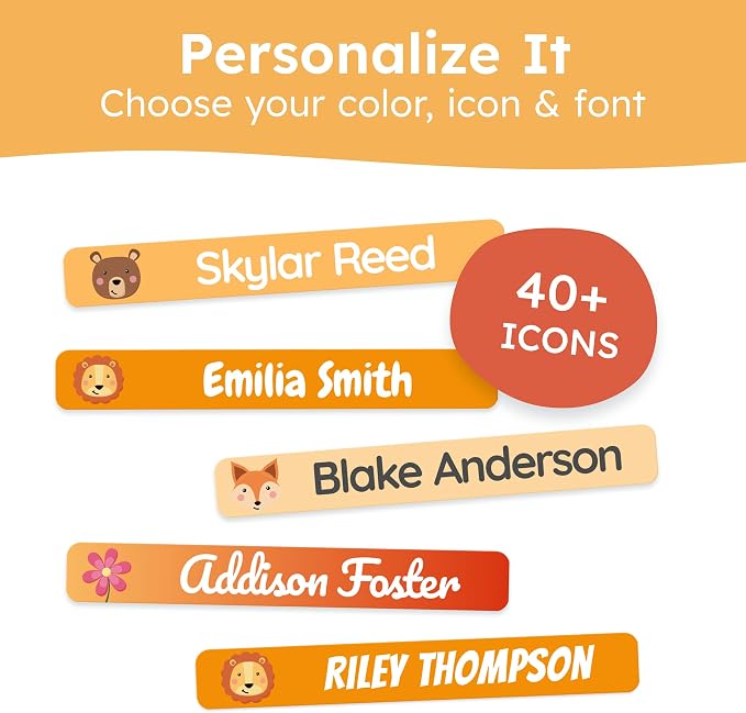 Personalized Kids Name Labels for Pencils Orange [150pcs] - Waterproof Name Stickers for School & Daycare - Pencil Custom Name Stickers - Children Name Stick On Labels for Pens (2.0”x0.3”)