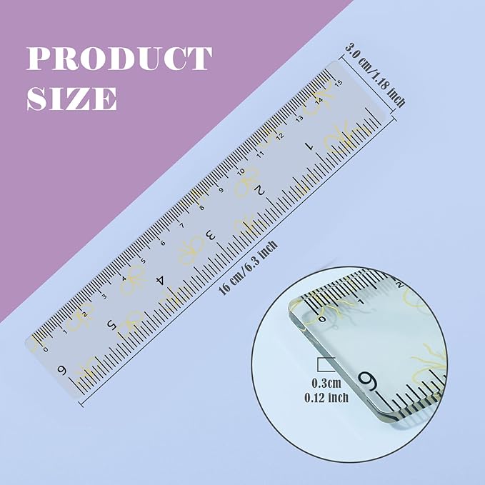 BAYTORY 4Pcs Transparent Acrylic Ruler 6 Inch, Clear Plastic Straight Rulers, Shatterproof Student Stationery Centimeters with Inches, for Classroom Essentials School Supplies (Bowknot 6 Inch)