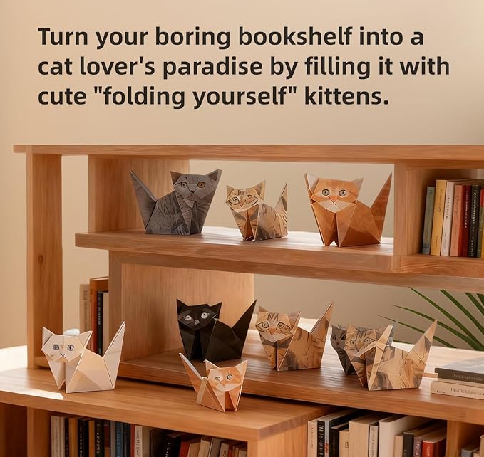 Paper Cats DIY Origami Paper Cats,50 Sheets 3D Origami Paper for Adults,Fun Craft Activity,Desk Decoration Creative Gift for Cat Lovers
