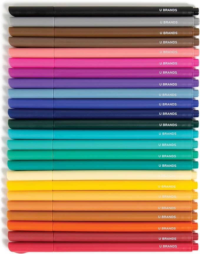 U Brands Fine Liners Felt Tip Pens, Set of 24, Fine (0.5 mm) Point, Assorted Colors