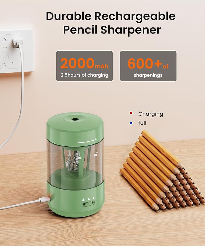 Electric Pencil Sharpener for Classroom, Fully Automatic, Green
