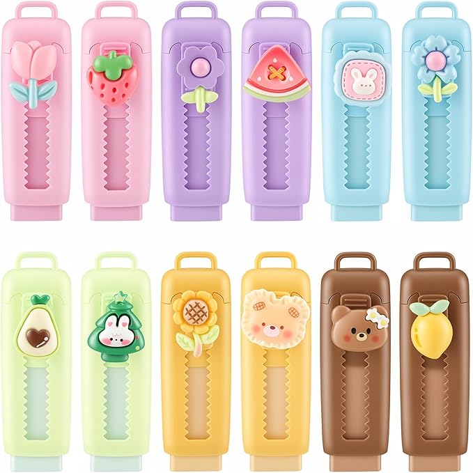 BESARME 12 PCS Retractable Eraser, Cute Erasers Classroom Prizes Fun erasers for School Office Birthday Party Favors Goodie Bag Stuffers End of The Year Gifts for Students