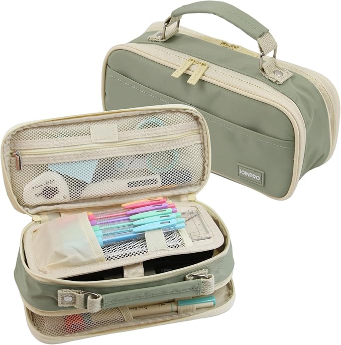 JOINPRO Large Capacity Pencil Case, 4 Compartment Pen Pouch Organizer with Double Zipper, Storage Bag for School, Office, Teen Girl Boy Men Women