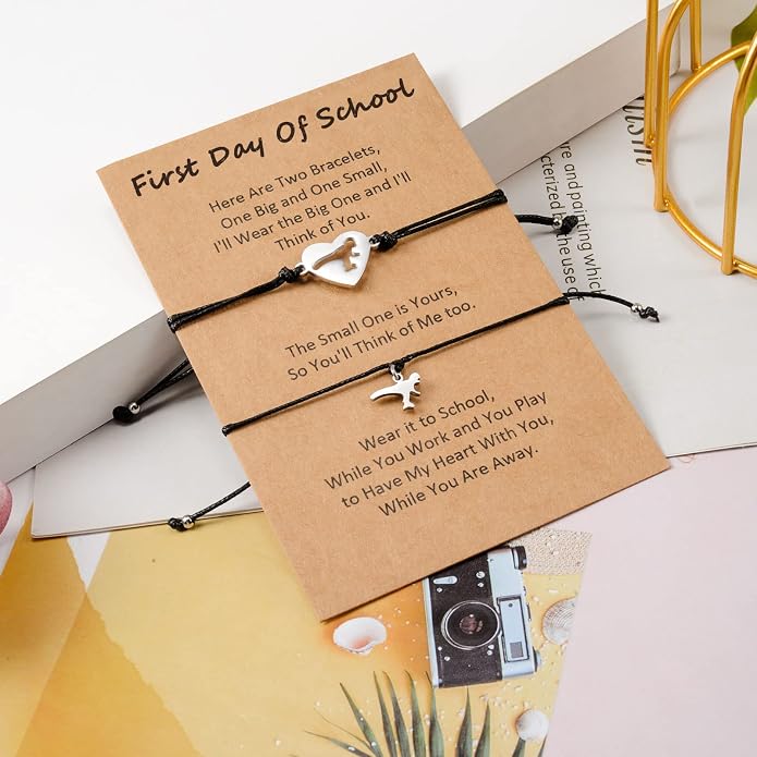 Back to School Gifts Mommy and Me Bracelet First Day of School Matching Wish Bracelets Set for Mother Daughter Son Women Teen Girls Boys Jewelry Gift