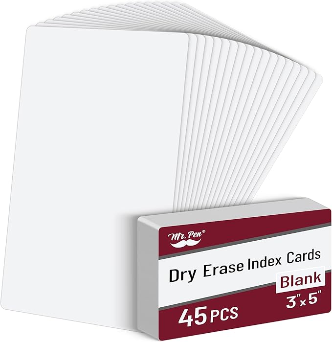 Mr. Pen- Dry Erase Index Cards, 3"x5", 45 Pack, Laminated on One Side, Blank Note Cards, Reusable Dry Erase Blank Flashcard Sheets for School, Office, Chores, To-Do Lists, Study Supplies