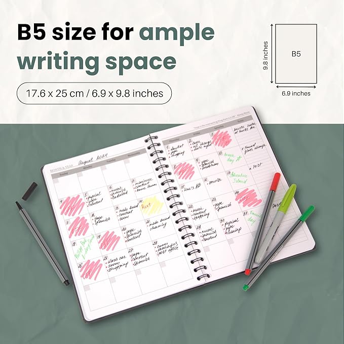 Undated Monthly Planner 2026 2027-18 Month Calendar Planner Book for School, Office and Home - Simplified Hardcover Blank Planners for Goals, Tasks and Dates - B5 Beige