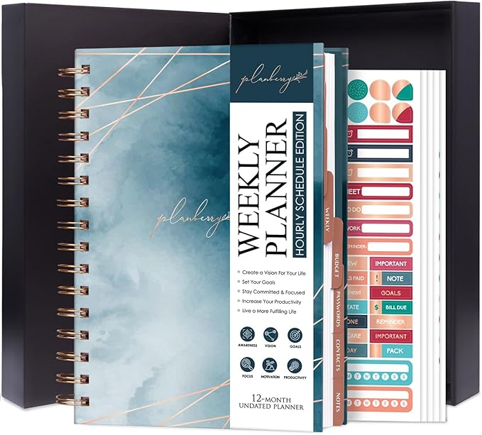 PLANBERRY Hourly Schedule Planner Premium – Undated Journal with Time Slots for Productivity & Budget Organizer, 6.9x8.5″ (Ocean Depths)