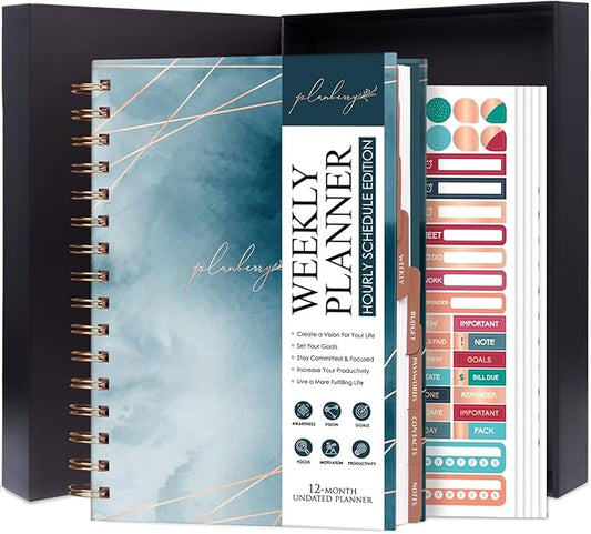 PLANBERRY Hourly Schedule Planner Premium – Undated Journal with Time Slots for Productivity & Budget Organizer, 6.9x8.5″ (Ocean Depths)