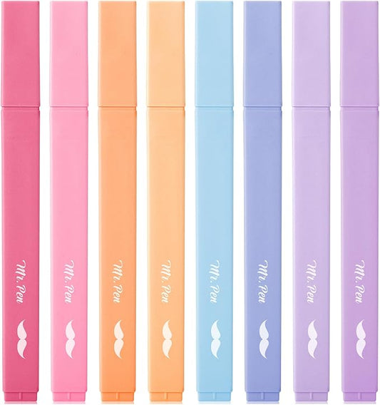 Mr. Pen- Aesthetic Highlighters No Bleed, 8 Pack, Assorted Colors | Chisel Tip, Cute Highlighters Assorted Colors for Journaling, Highlighting, Underlining, Fast Dry, Back to School Supplies