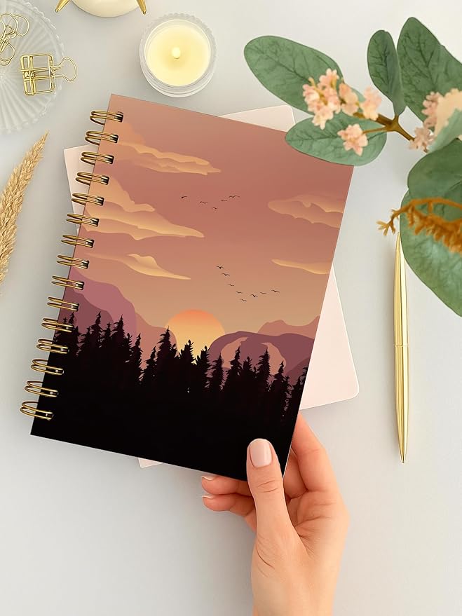 Boho Lined Spiral Notebook College Ruled - Forest Mountain Hardcover Spiral Notebook Journal for Work School Office, College Spiral Notebooks672