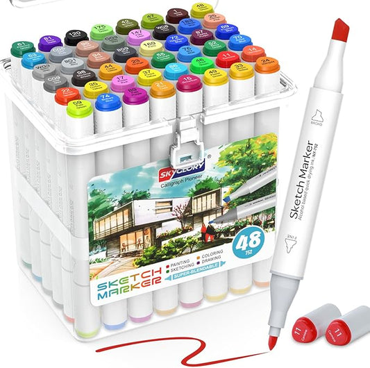 HOMESILMO-48 Color Double Head Alcohol Marker Set, Fine Chisel, Dual Effect Design, Art Marking, Professional Painting Marking, Adult Coloring Book | Coloring | Painting |, Artist Set.