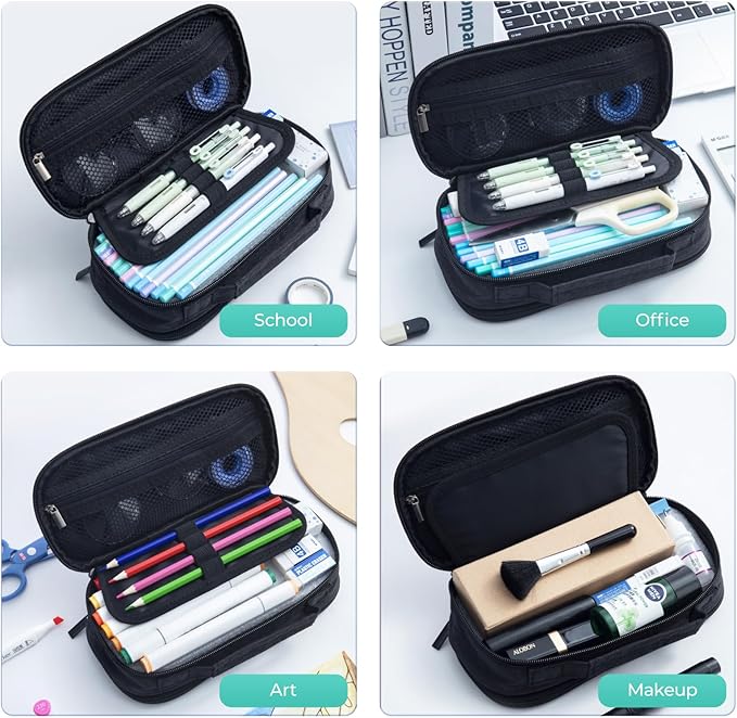 M&G Big Capacity Pencil Case, Large Capacity Pencil Pouch Multi-Slot Pencil Case Organizer, Portable Big Pencil Bags with Zipper for Makeup Brush Teen Boys Girls Office (Black)