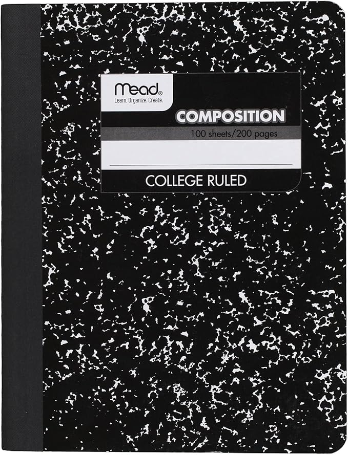 Mead Composition Notebook, College Ruled Paper, 9-3/4" x 7-1/2", 100 Sheets, Black Marble (09932)