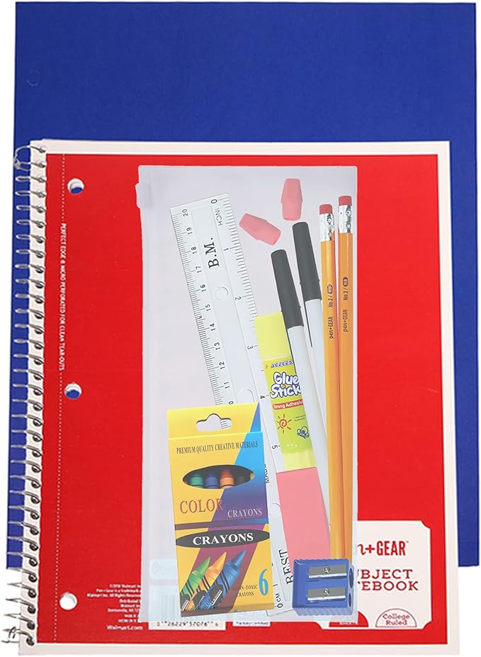 18 Piece Bulk School Supplies Kit for K-12 - Essential Box of School Supplies for Elementary, Middle, and High School Students - Pens, Pencils, Crayons