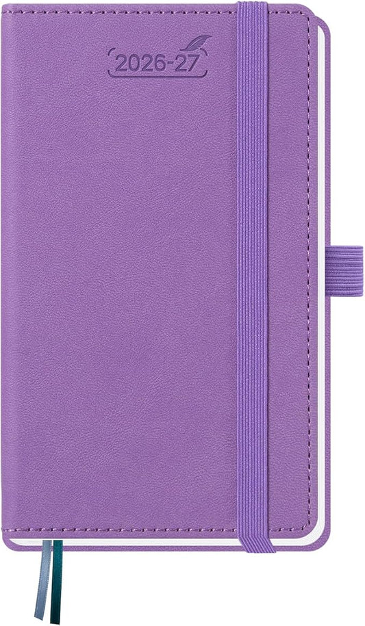 BEZEND Pocket Planner 2026-2027 Weekly and Monthly (3.5" x 6") 18 Months Small Academic Calendar (Jul 26-Dec 27) Ideal for Students, Work & Home, Storage Pocket, PU Leather Hardcover -Lavender