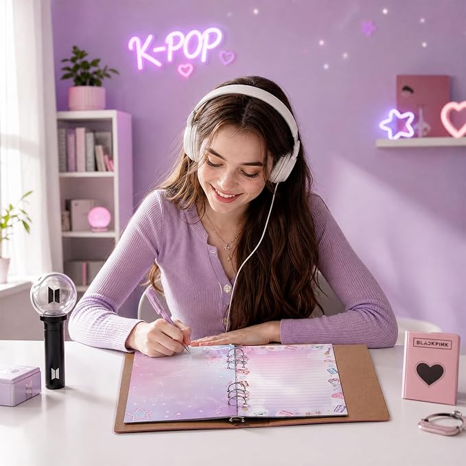 100 Sheets Kpop A5 Planner Inserts - 120GSM Thick Pink Purple Music Refill Paper for A5 6-Ring Binder, 6 Hole Loose Leaf Sheets for K-Pop Fans Journal Diary Notebook Budget Creative Planning