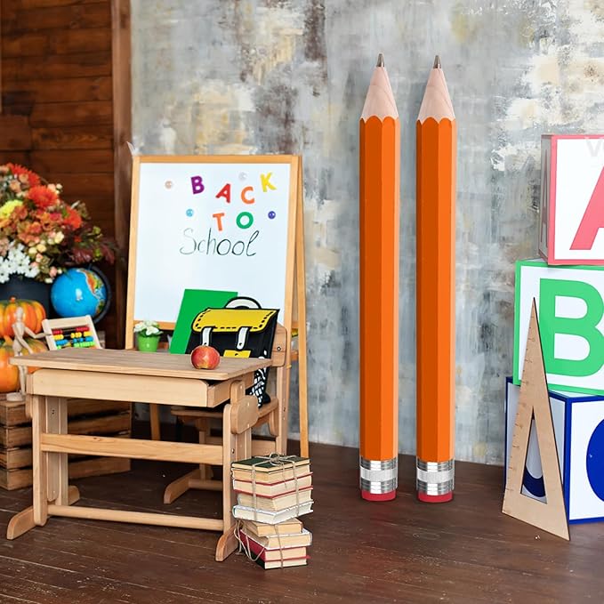Wooden Jumbo Pencil for Prop Gifts Decor 14 Inch Funny Big Novelty Pencil with Cap Orange