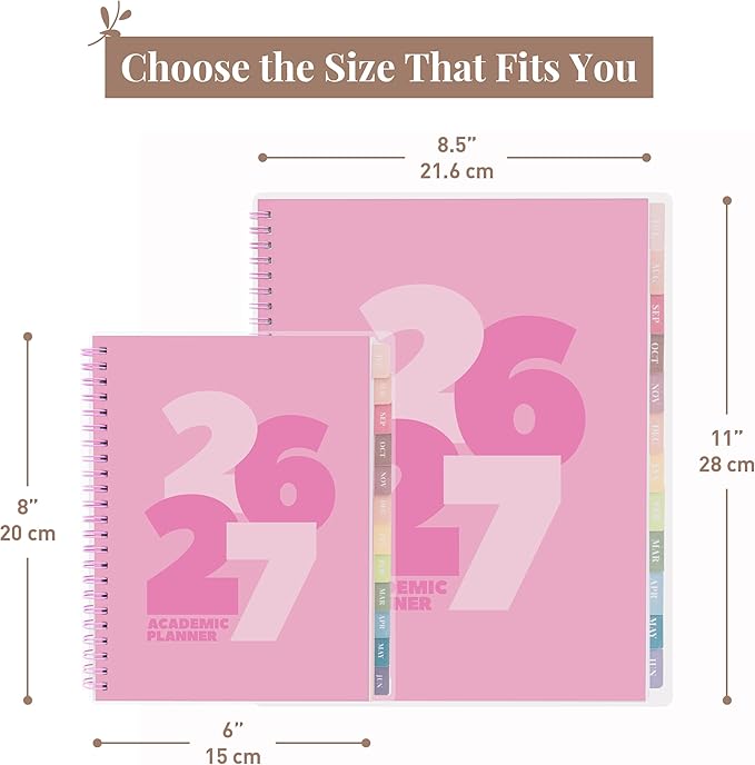 Rileys Academic Planner 2026-2027, Daily, Weekly & Monthly Planner, July 2026 - June 2027, Student Notes Pages, Twin-Wire Binding, Weekly Agenda for School & Work (8.5 x 11-Inches, Chunky, Pink)
