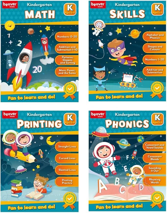 Kindergarten Academic Preparation Series for Students Ages 5-6, Educational Literacy Workbooks for Introductory Reading and Writing, Comprehensive ... Mathematics, Phonics, and Cognitive Skills