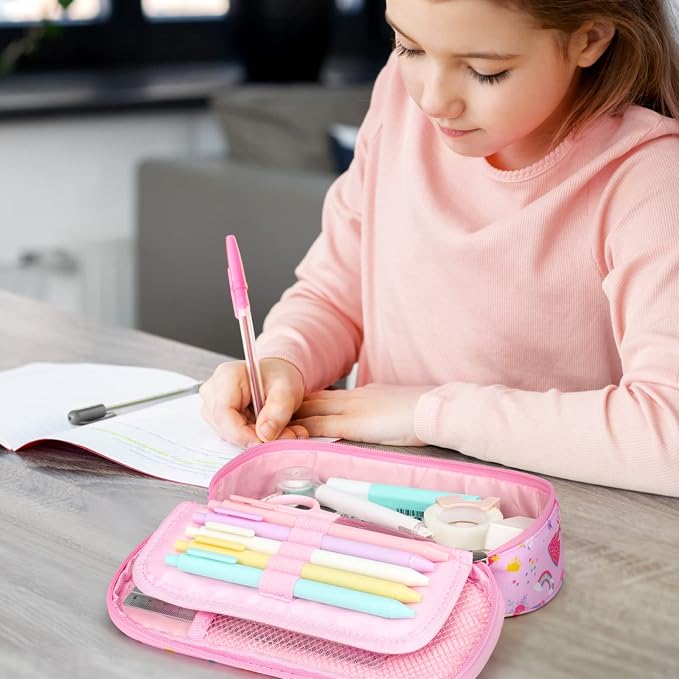 Cambond Cute Pencil Case for Girls - School Pencil Pouch Kid, Pink Princess | Pencil Case for Kids Big Capacity Organizer Bag for Staionary, Aesthetic School Supplies Girls, Water-Resistent Pen Bag