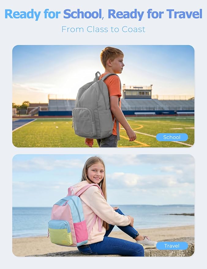 VASCHY School Backpacks, Lightweight Bookbag Schoolbag for Boys Girls Casual Basic Simple Daypack for Men Women Gray