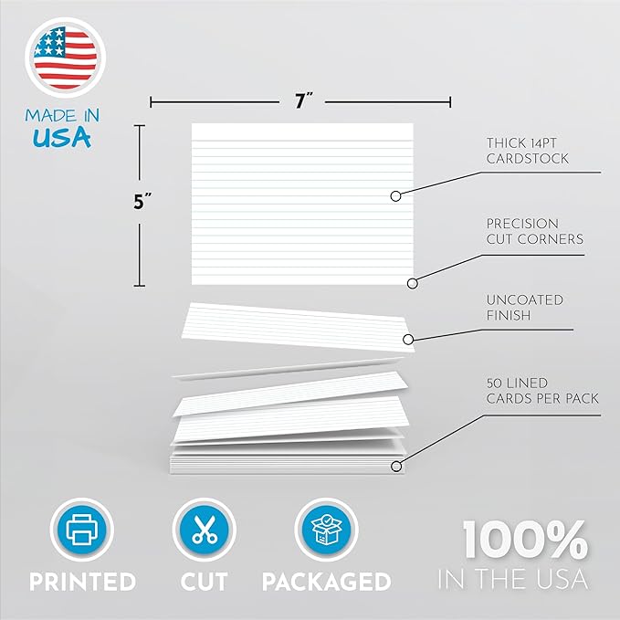 Home Advantage 5x7 Ruled Index Cards - Our 50 Pack of Lined Notecards Use Heavy Duty Cardstock to Make Them Bleed Proof – These Line Ruled Index Cards Make Perfect Flashcards & Note Cards