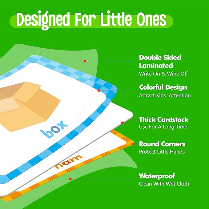 4 Kindergarten Learning Flipbooks, Double-Sided Mini Book Set - CVC, CVCC&CCVC, Sight Words & First Words, Early Educational Language Learning Tool for Kids