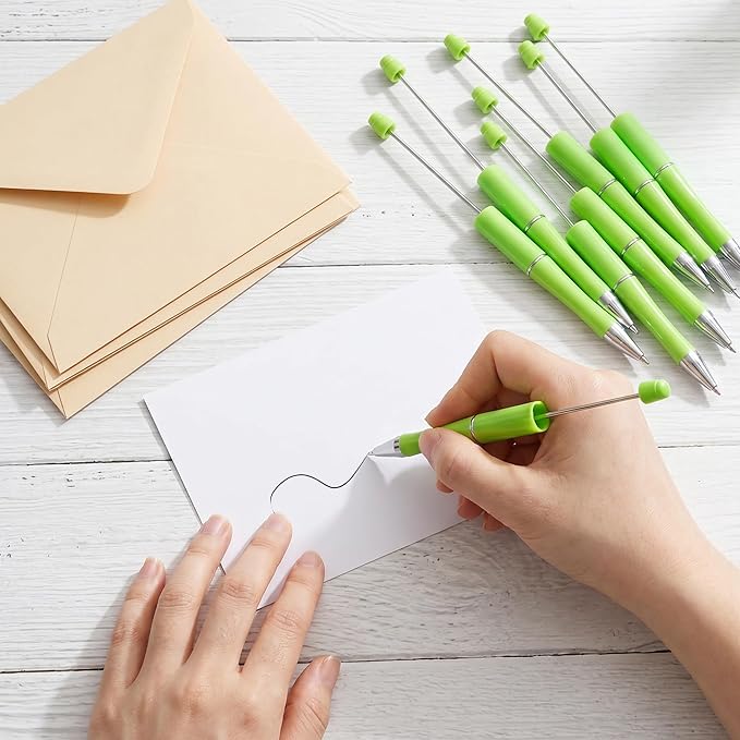 jiebor 30Pcs Beadable Pens Plastic Bead Ballpoint DIY Cute Cool Pens Black Ink for Women Men Bridal Graduation Gift Office Supplies Bright Green